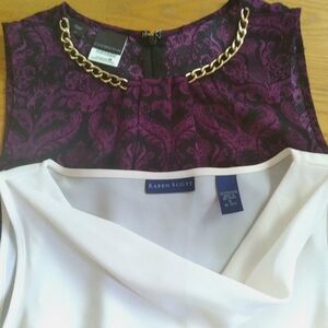Workwear Tank Bundle Karen Scott Sheer Drape Neck Covington Purple‎ Scroll Print